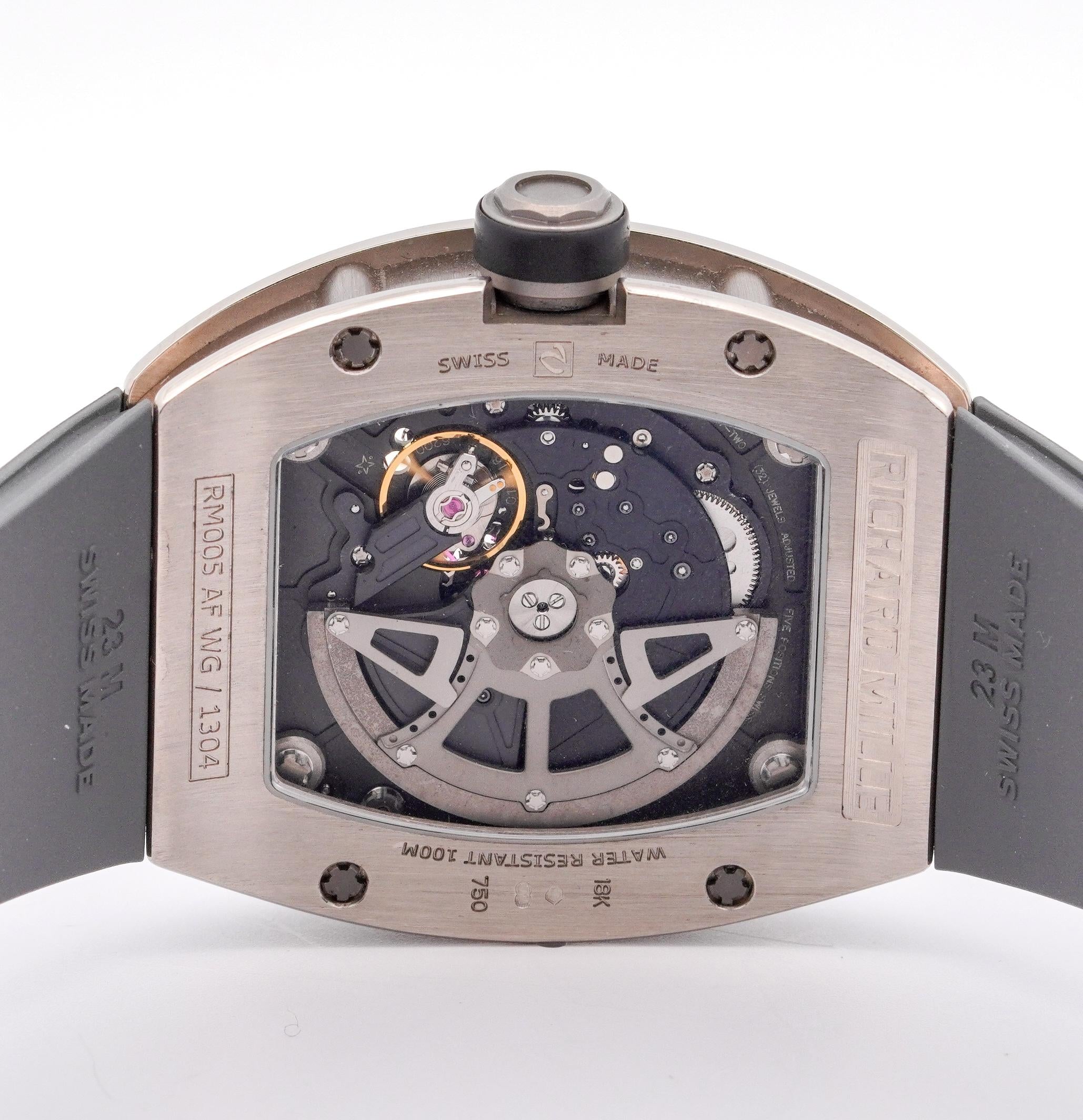 Richard Mille RM005 Automatic White Gold Skeleton Dial Gray Rubber Strap Watch