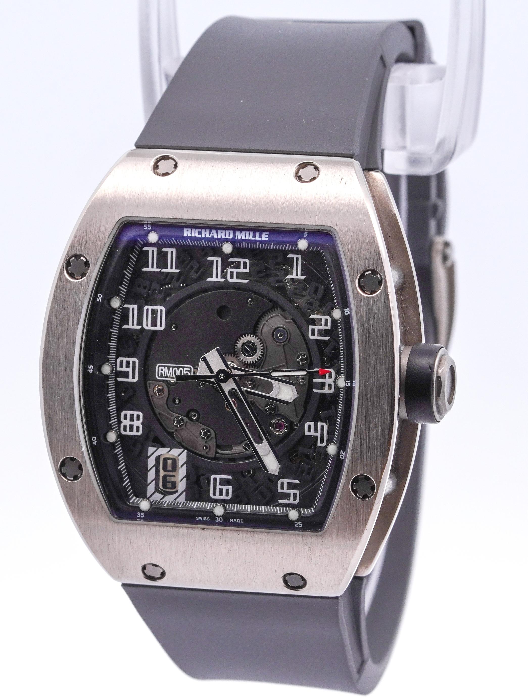 Richard Mille RM005 Automatic White Gold Skeleton Dial Gray Rubber Strap Watch