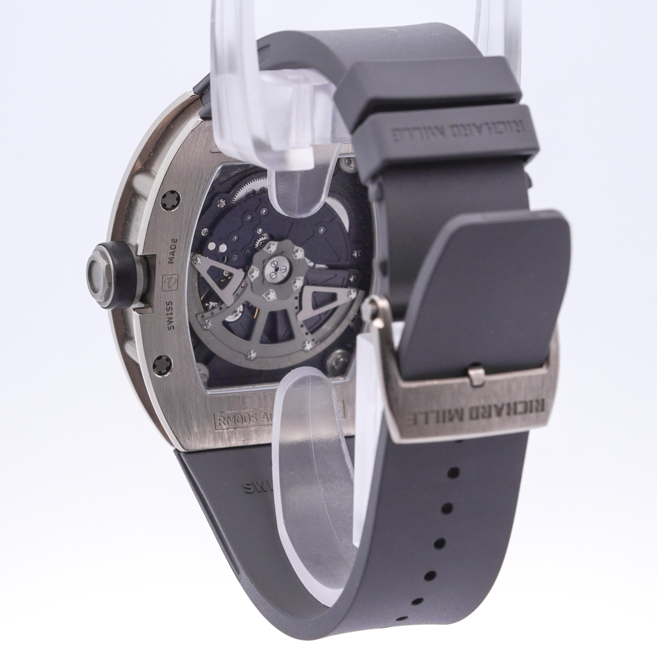 Richard Mille RM005 Automatic White Gold Skeleton Dial Gray Rubber Strap Watch