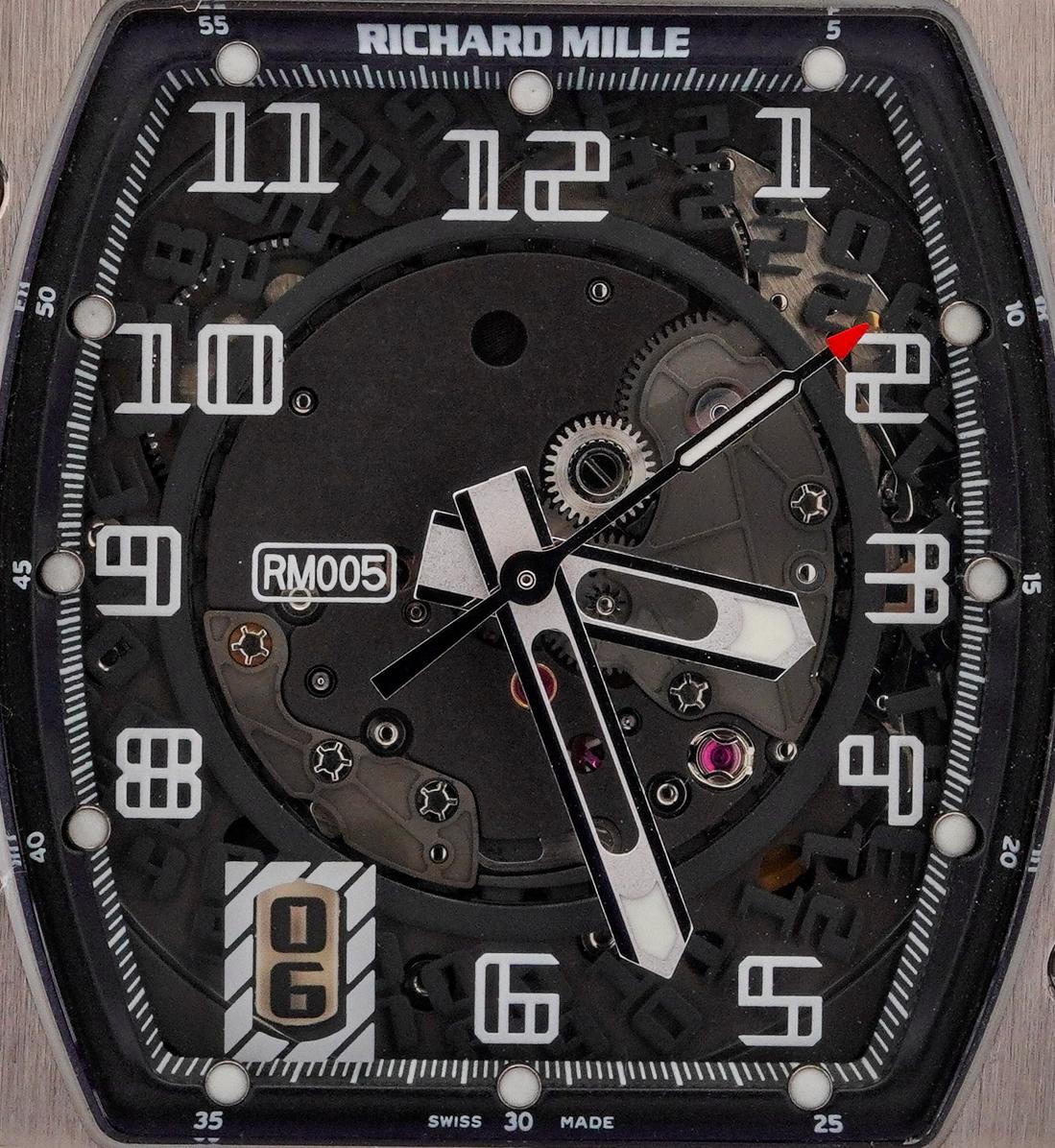 Richard Mille RM005 Automatic White Gold Skeleton Dial Gray Rubber Strap Watch