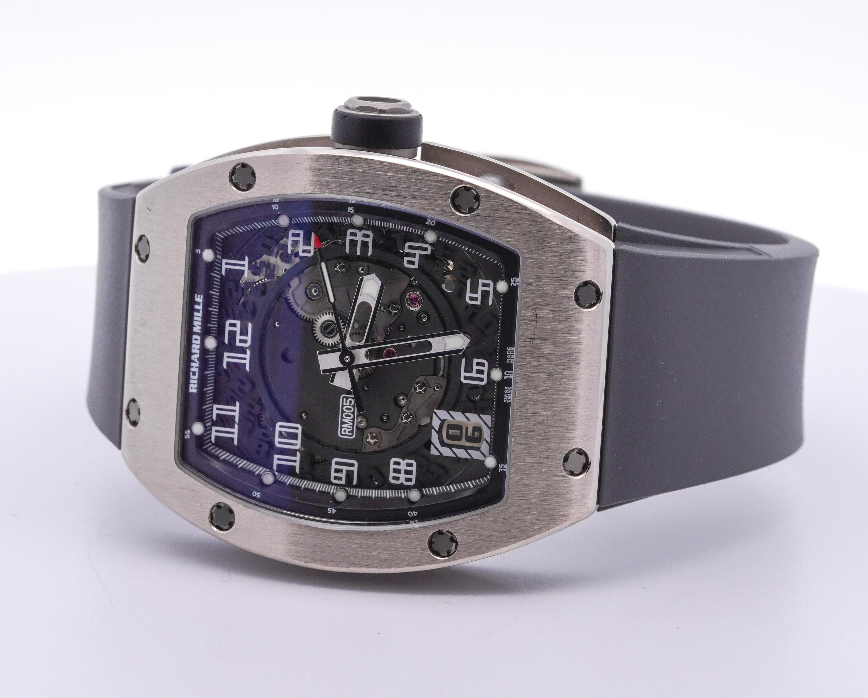 Richard Mille RM005 Automatic White Gold Skeleton Dial Gray Rubber Strap Watch