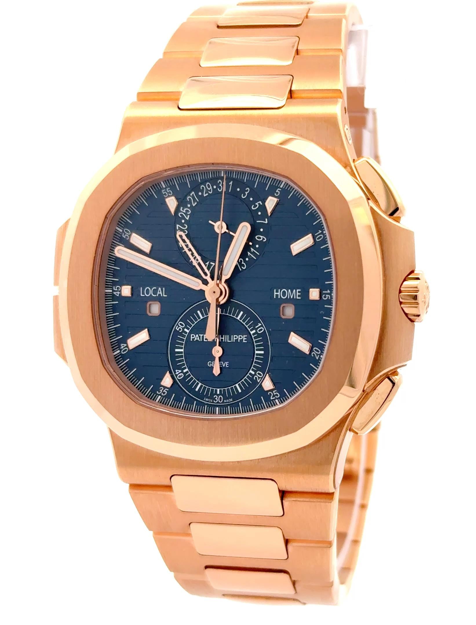 Patek Philippe 2023 Nautilus 5990/1R 18k Rose Gold Blue Dial Chronograph Watch