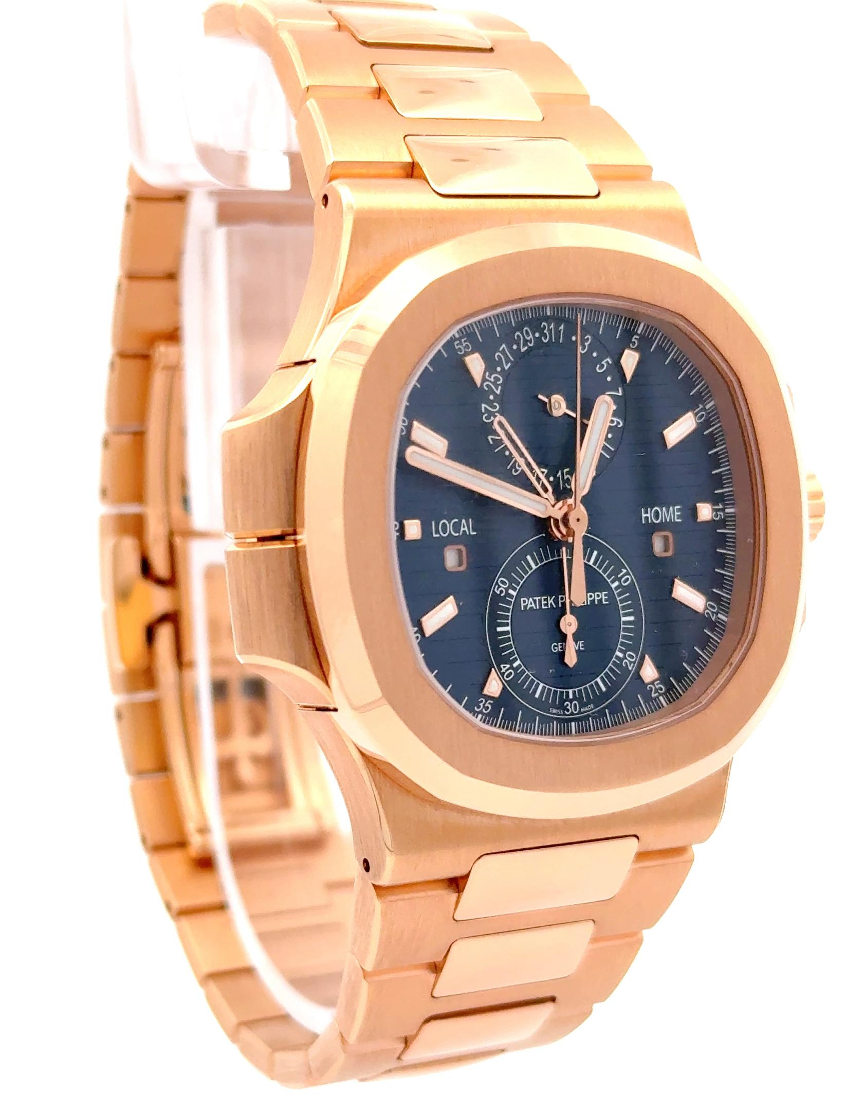 Patek Philippe 2023 Nautilus 5990/1R 18k Rose Gold Blue Dial Chronograph Watch