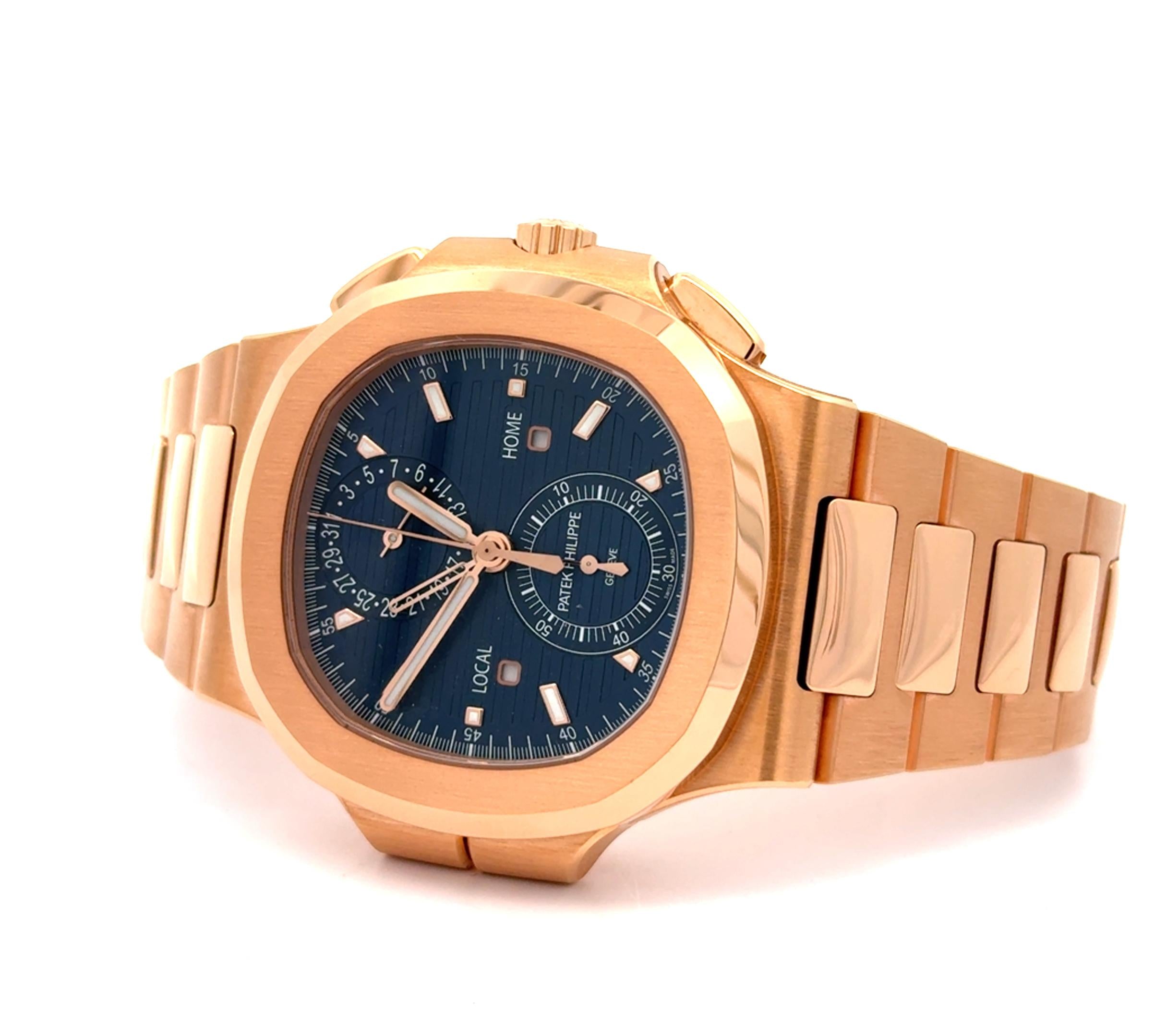 Patek Philippe 2023 Nautilus 5990/1R 18k Rose Gold Blue Dial Chronograph Watch