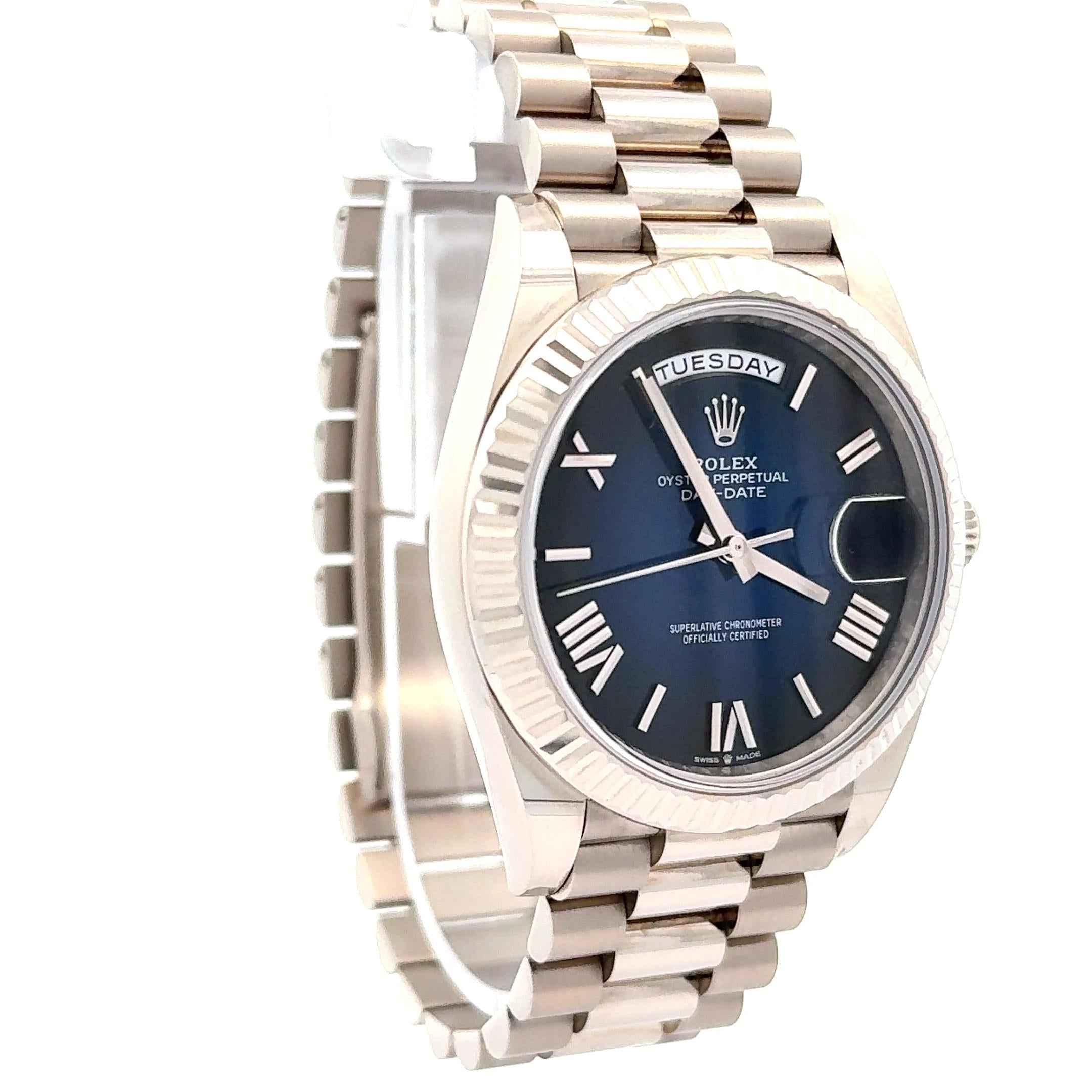 Rolex 2024 Day Date 228239 White Gold 40mm Blue Dial Watch w/ Box and Papers