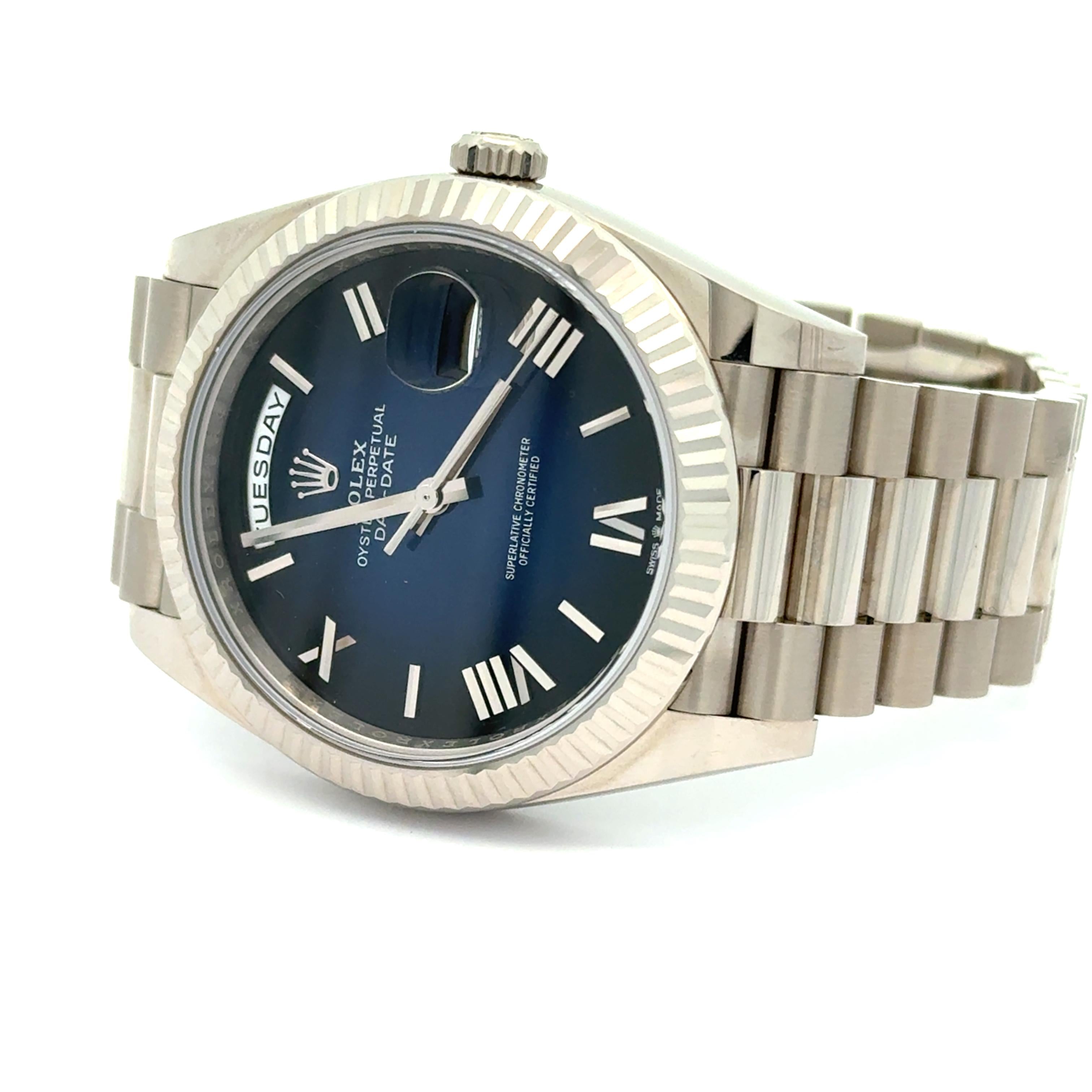 Rolex 2024 Day Date 228239 White Gold 40mm Blue Dial Watch w/ Box and Papers