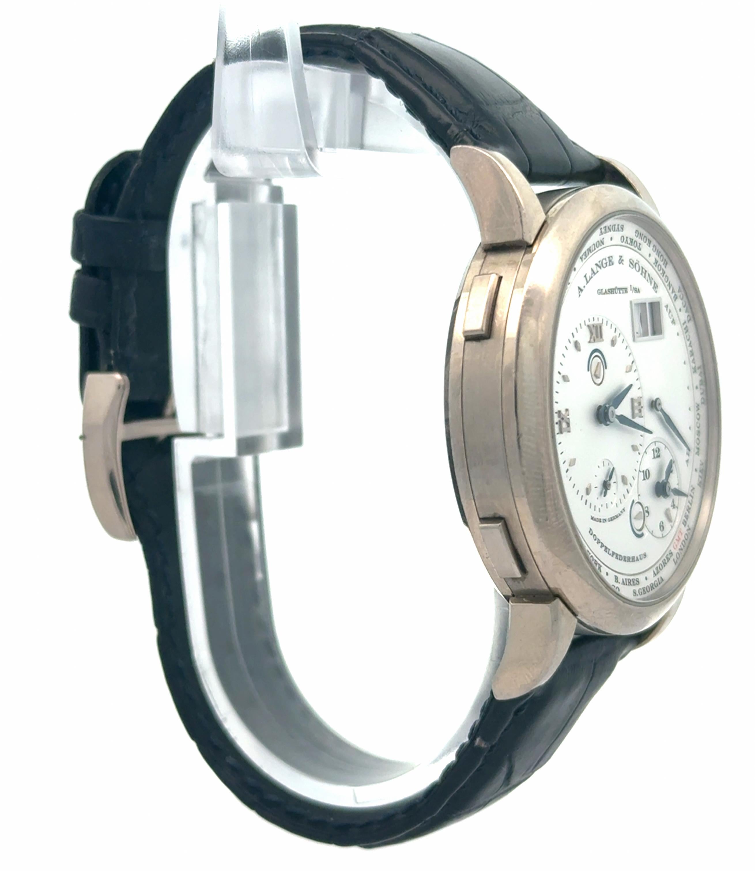 A. Lange & Sohne 2009 Lange 1 Time Zone 116.026 18k White Gold Watch w/ Booklets