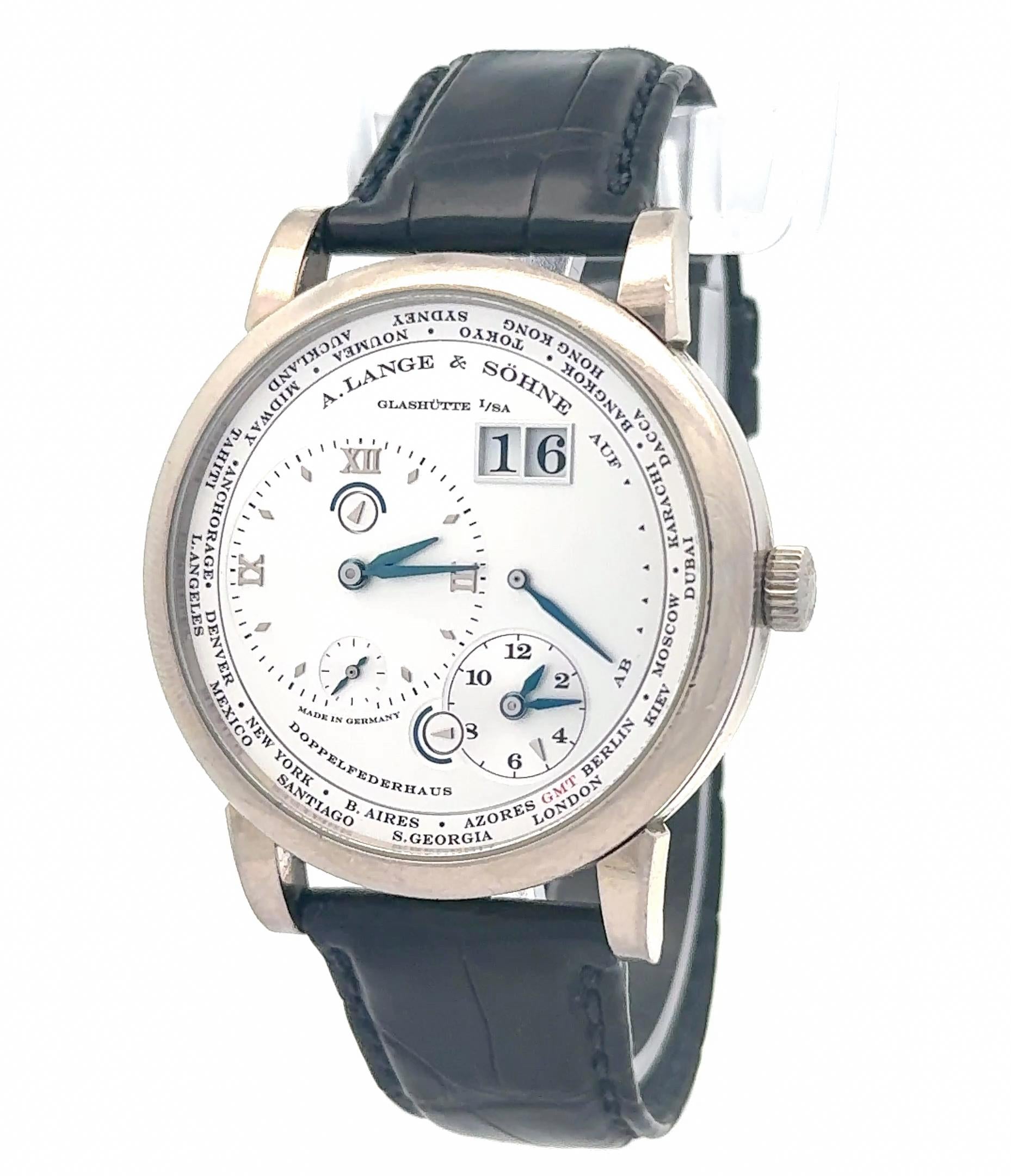 A. Lange & Sohne 2009 Lange 1 Time Zone 116.026 18k White Gold Watch w/ Booklets
