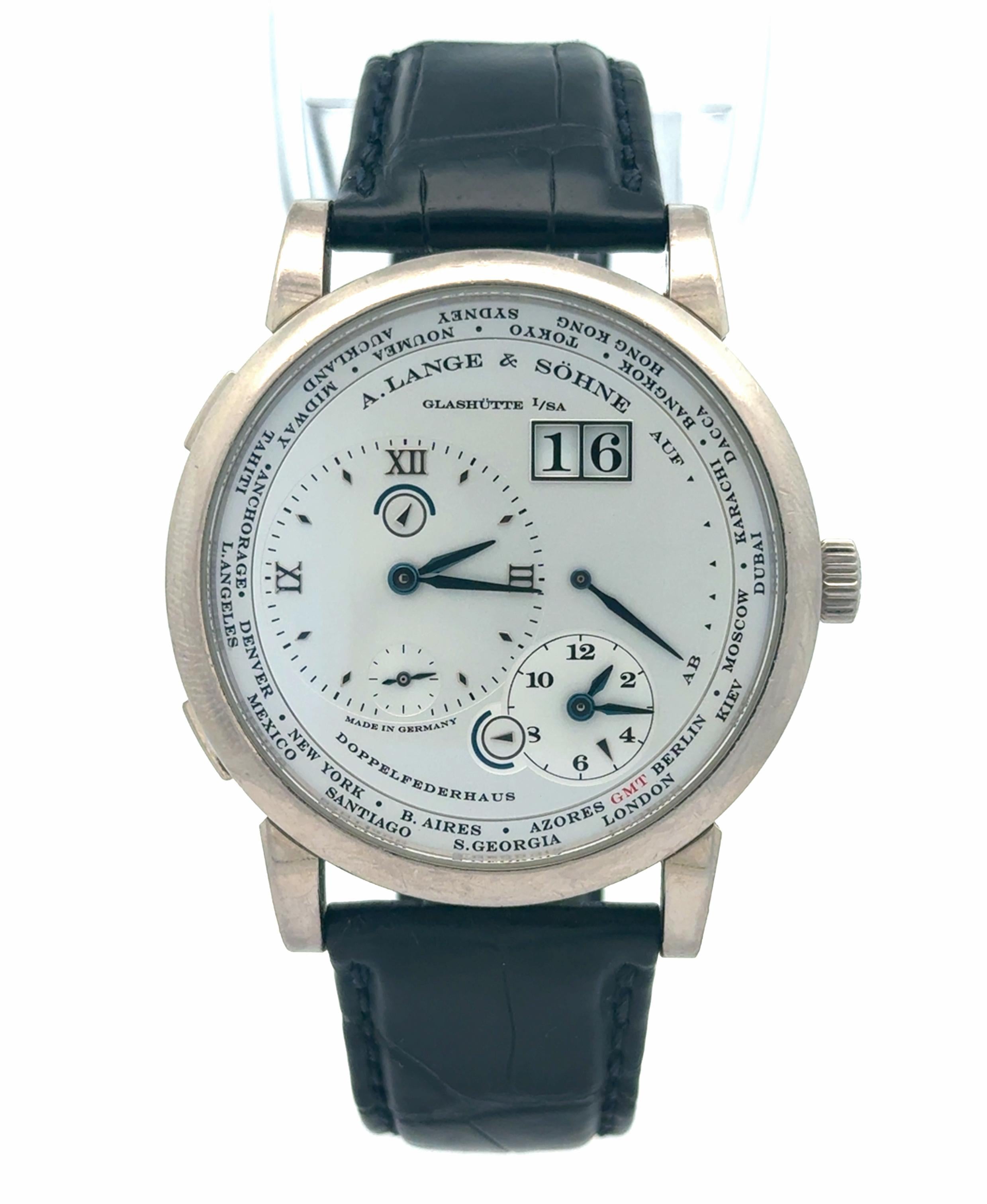 A. Lange & Sohne 2009 Lange 1 Time Zone 116.026 18k White Gold Watch w/ Booklets