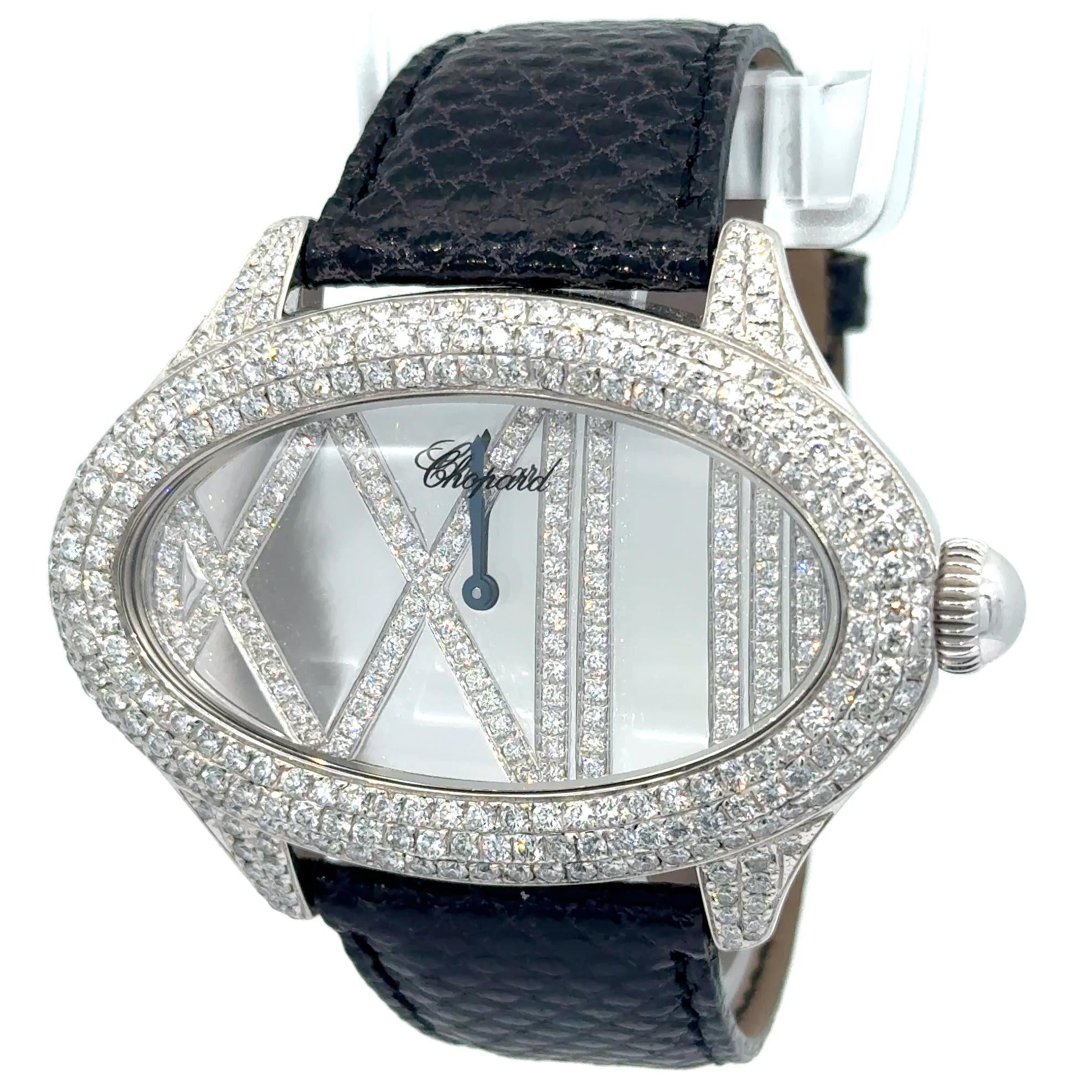 Chopard 18k White Gold and Diamond Montres Dame Cat Eye Ladies Wrist Watch
