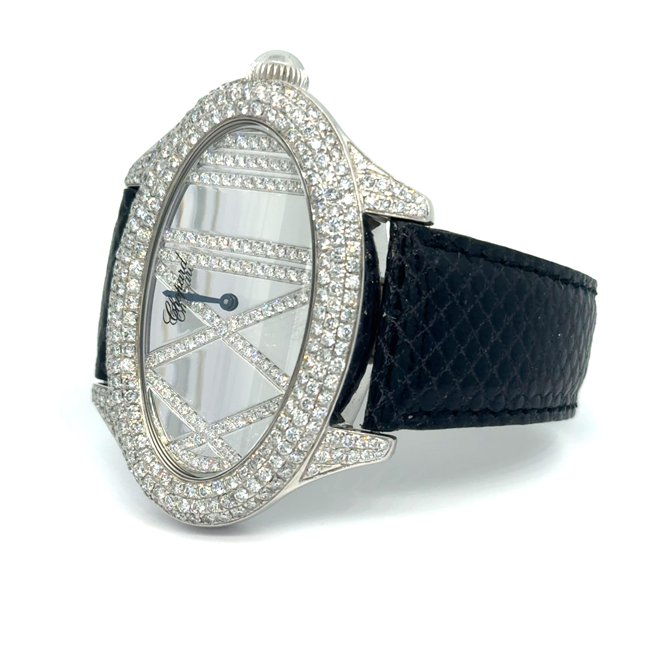 Chopard 18k White Gold and Diamond Montres Dame Cat Eye Ladies Wrist Watch