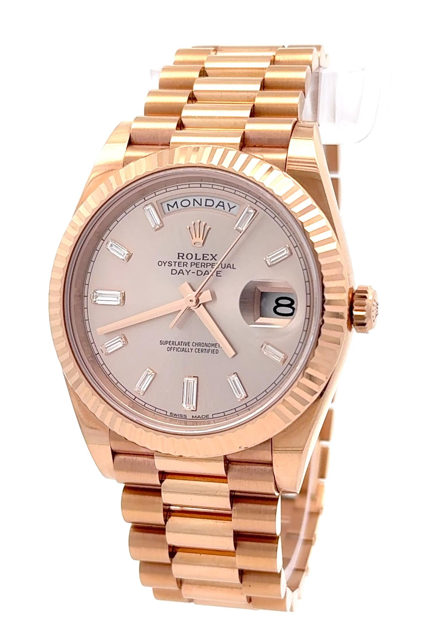 Rolex 2017 Day-Date 228235 Rose Gold Diamond Indices Watch w/ Box and Papers