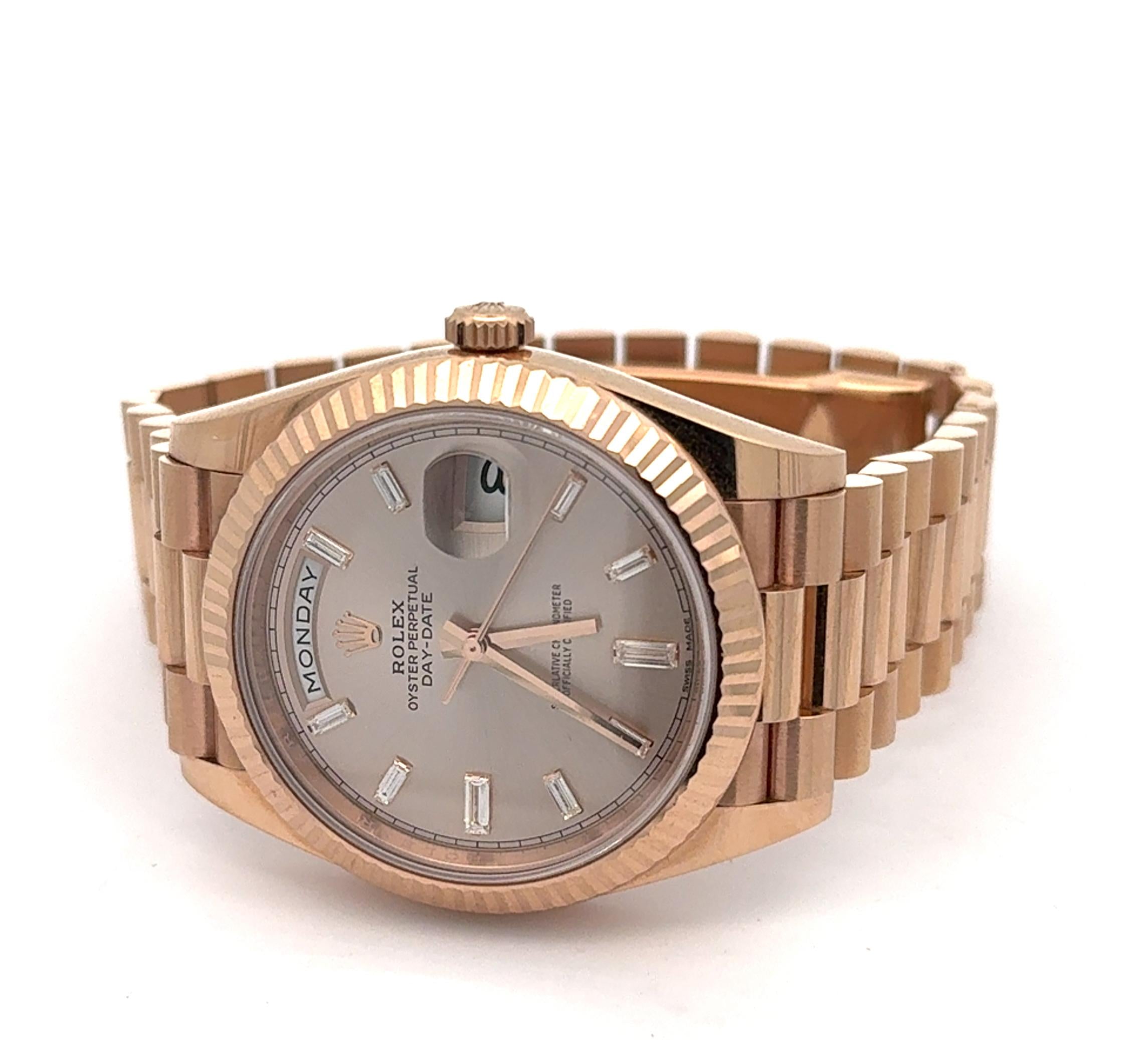 Rolex 2017 Day-Date 228235 Rose Gold Diamond Indices Watch w/ Box and Papers