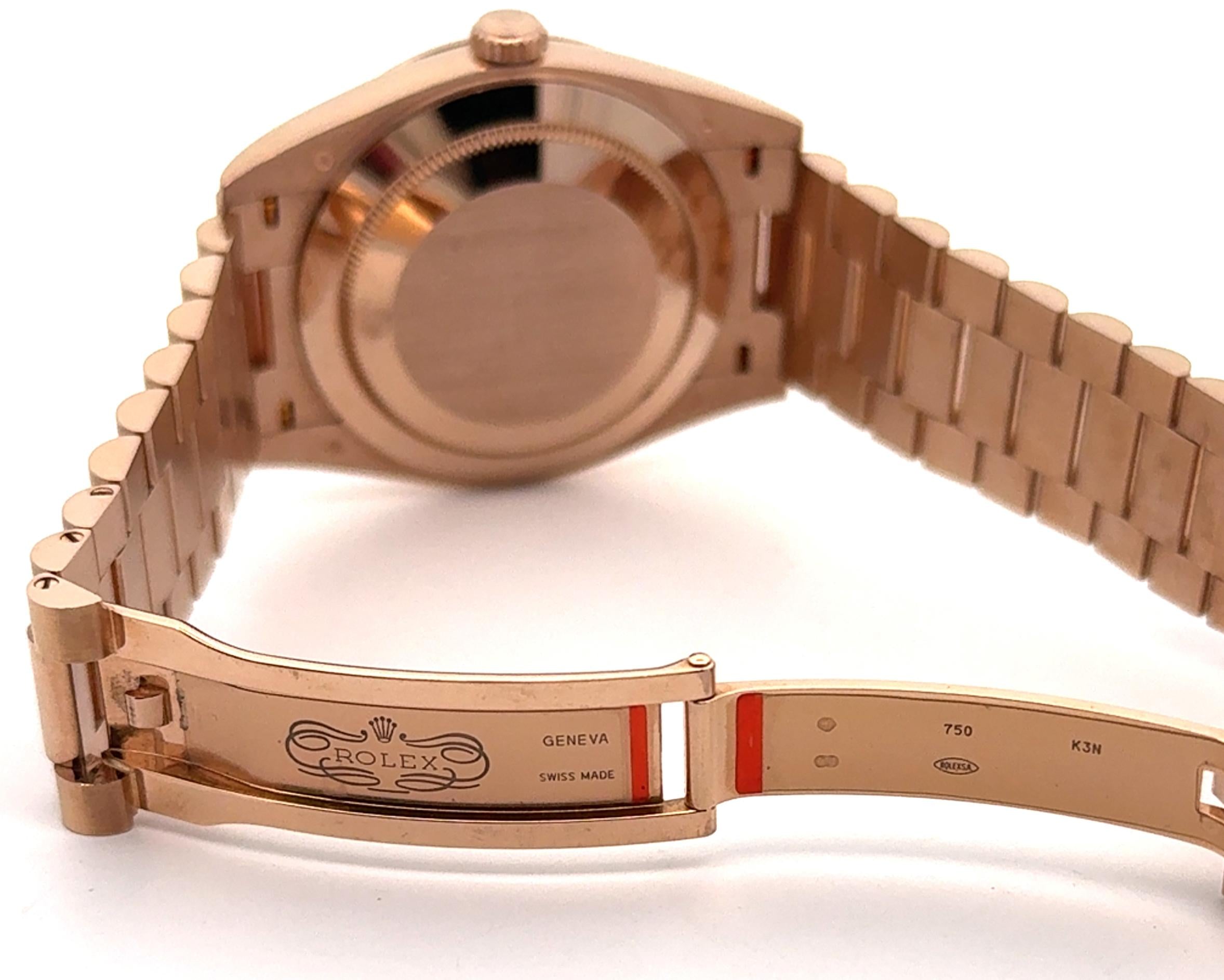 Rolex 2017 Day-Date 228235 Rose Gold Diamond Indices Watch w/ Box and Papers