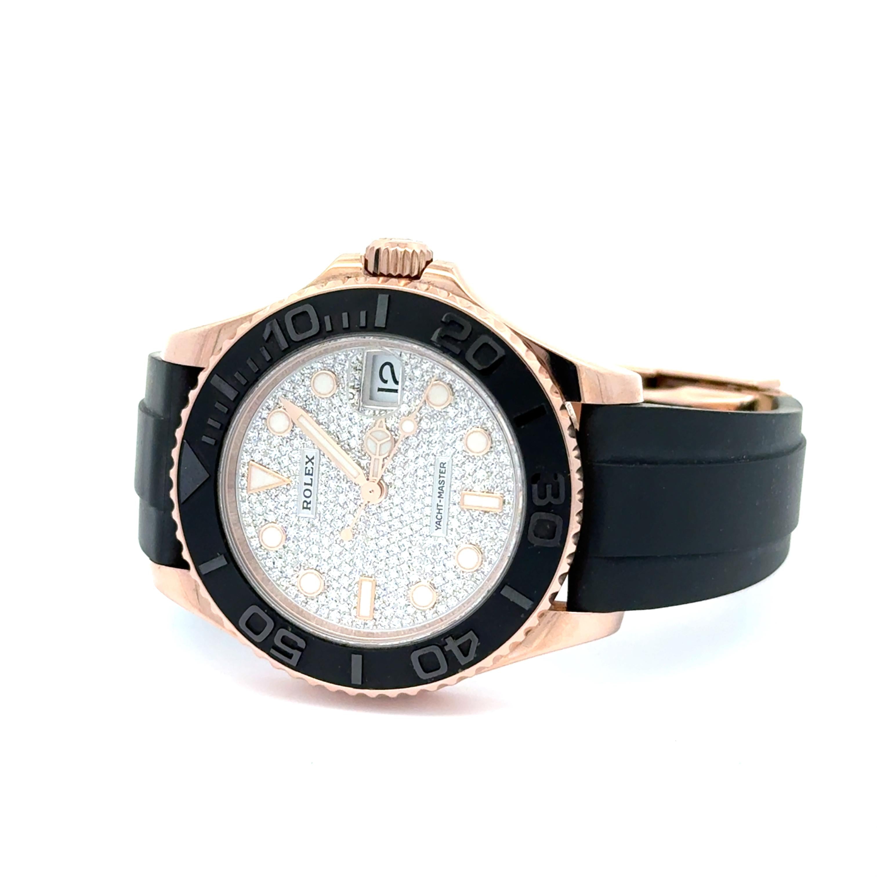 Rolex 2021 Yacht-Master 126655 Diamond Pave 37mm Gold Watch w/ Box and Papers