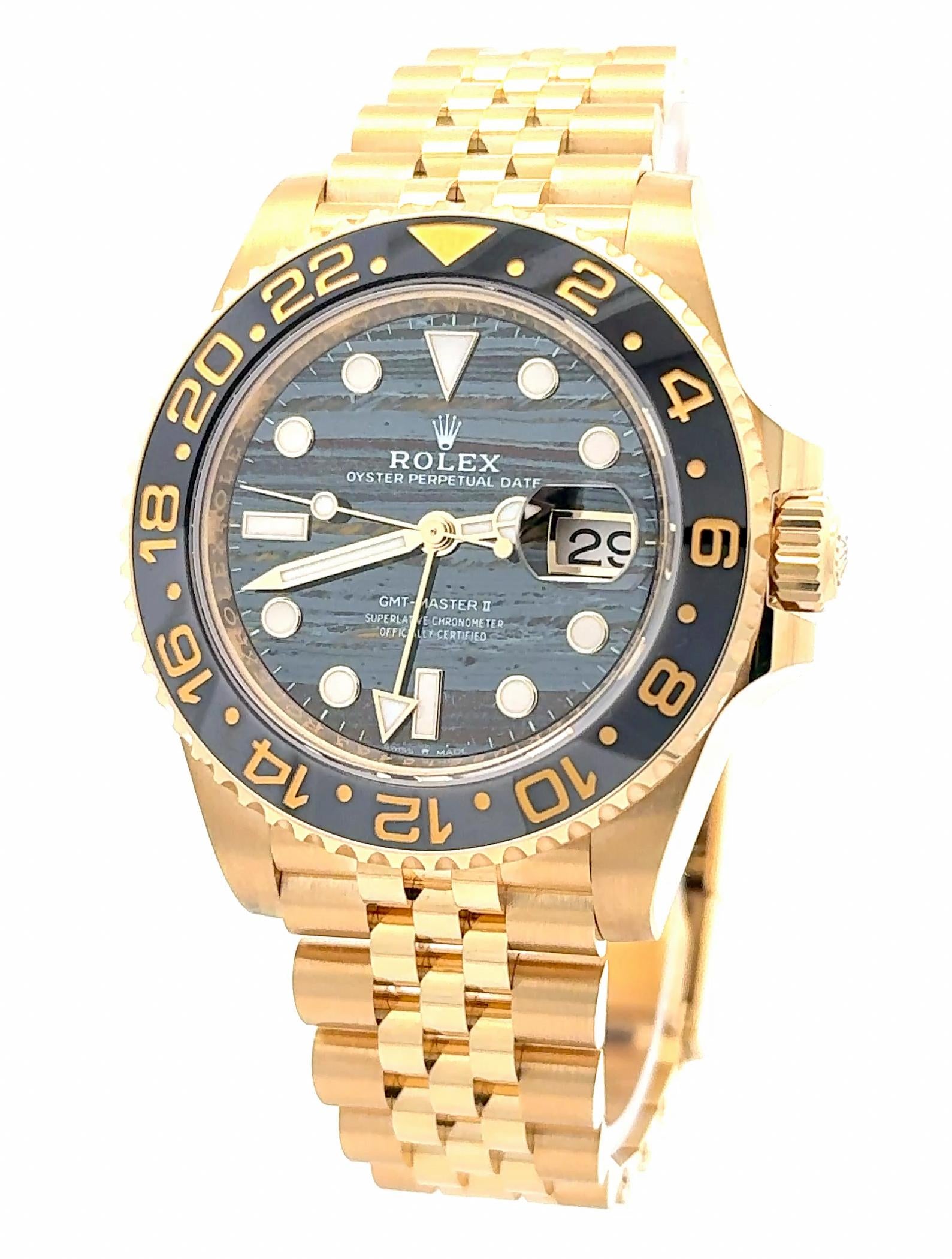 Rolex 2025 GMT-Master II 126718GRNR Tiger Iron Dial Yellow Gold Jubilee Watch
