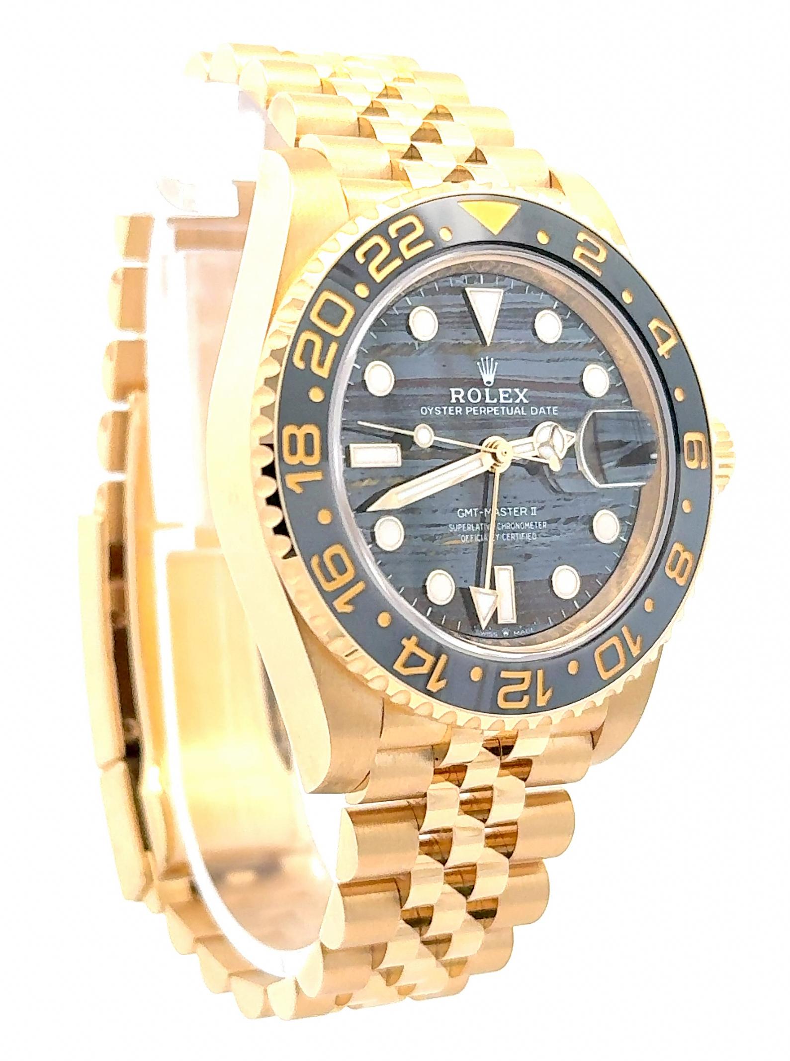 Rolex 2025 GMT-Master II 126718GRNR Tiger Iron Dial Yellow Gold Jubilee Watch