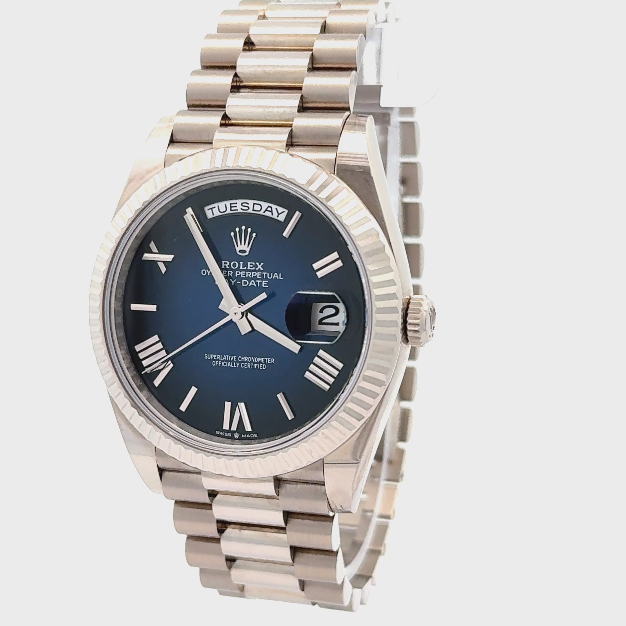 Rolex 2024 Day Date 228239 White Gold 40mm Blue Dial Watch w/ Box and Papers