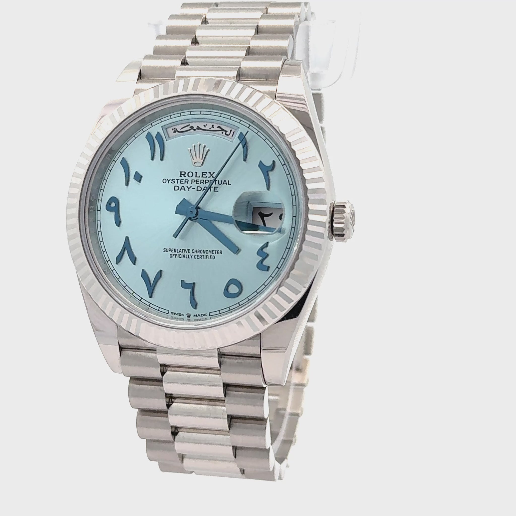 Rolex 2023 Day-Date 228236 Platinum Arabic Ice Dial Watch w/ FULL SET