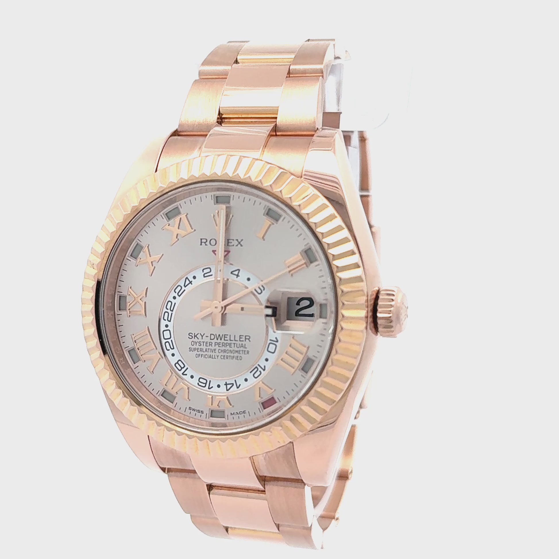 Rolex 2017 Sky Dweller 326935 Rose Gold Pink Sundust Dial Watch w/Box and Papers