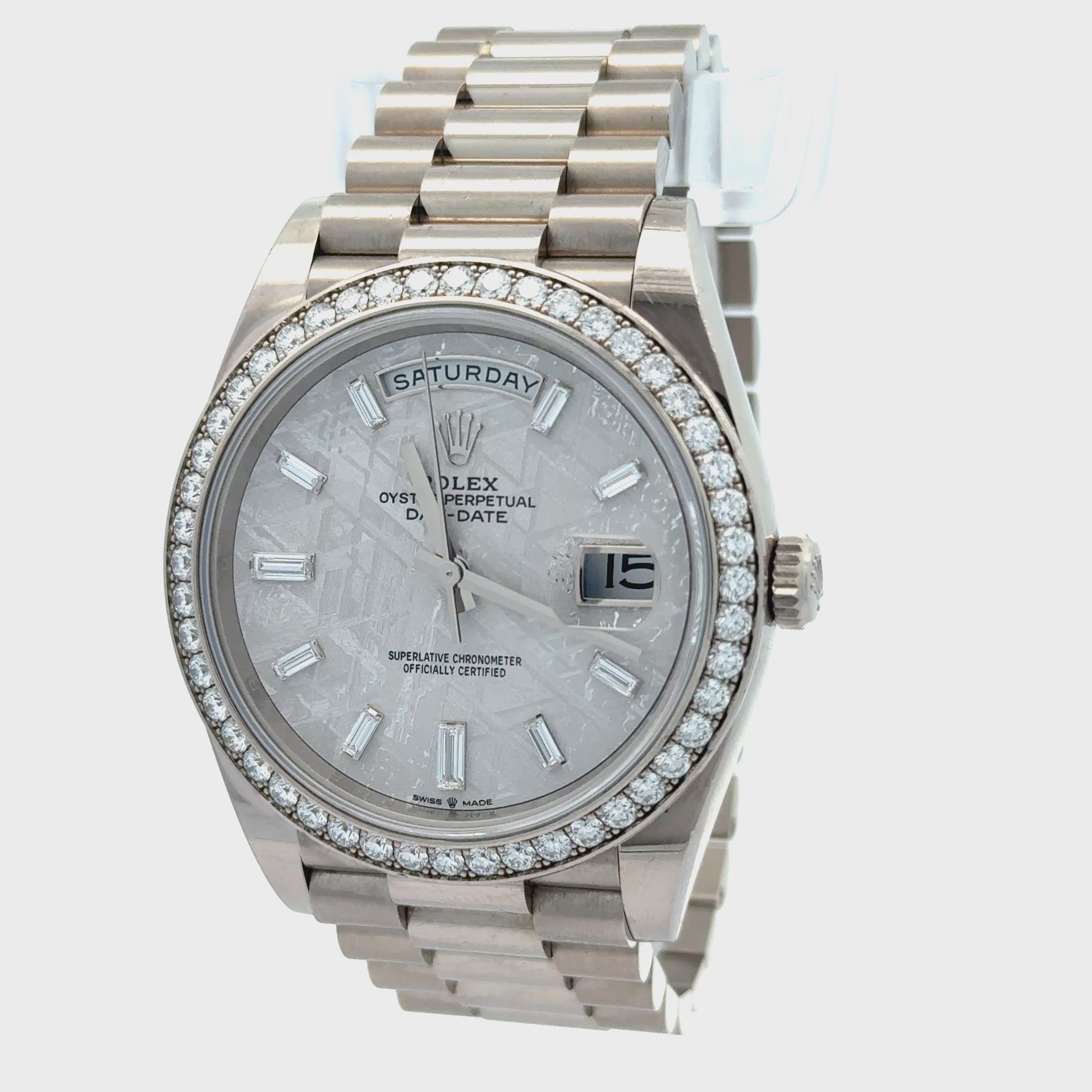 Rolex 2022 Day-Date 40 228239RBR Meteorite Dial Diamond Watch w/ Box and Papers